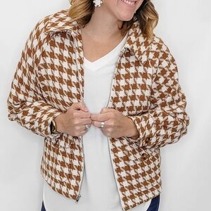 New Multiples “Natural Attraction” Zip Front Lined‎ Camel Houndstooth Jacket XL